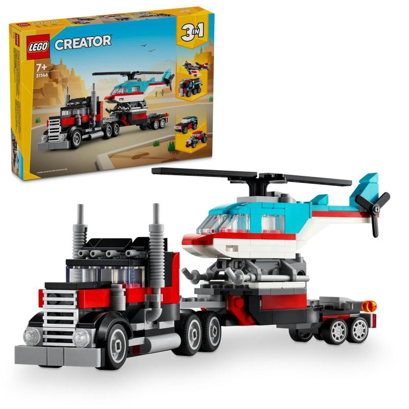 LEGO Creator 31146 Nákladiak s plochou korbou a helikoptérou